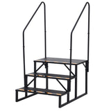 Garvee Escalera portátil para RV con 3 peldaños y barandilla, acero resistente, antideslizante, soporte triangular, para remolques y exteriores, color negro - Doble Pasamanos