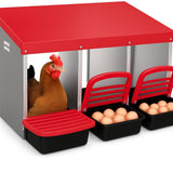 Garvee Caja de Anidación para Pollos 3 Compartimentos, Metal Zinc Galvanizado, Diseño Inclinable, Bandeja Extraíble, Fácil Instalación Gallineros, Rojo - Rojo
