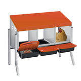 Garvee Caja de Anidación para Pollos 3 Compartimentos con Soporte, Metal Zinc Galvanizado Mango de Plástico, Bandeja Extraíble Gallineros Granjas, Naranja - Naranja