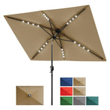 Garvee Sombrilla Solar Rectangular 2 x 3 m  con Luces LED, Crank y Tilt, Poliéster UV para Jardín y Piscina, Ventilada, 6 Varillas de Acero，Bronceado - Bronceado