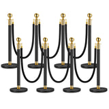 Garvee Set de 8 Postes de Estanquera con Cuerda de Terciopelo Negro, Base Pesada, Acero Inoxidable, Barreras para Control de Multitudes, Eventos, Negro, 152 cm