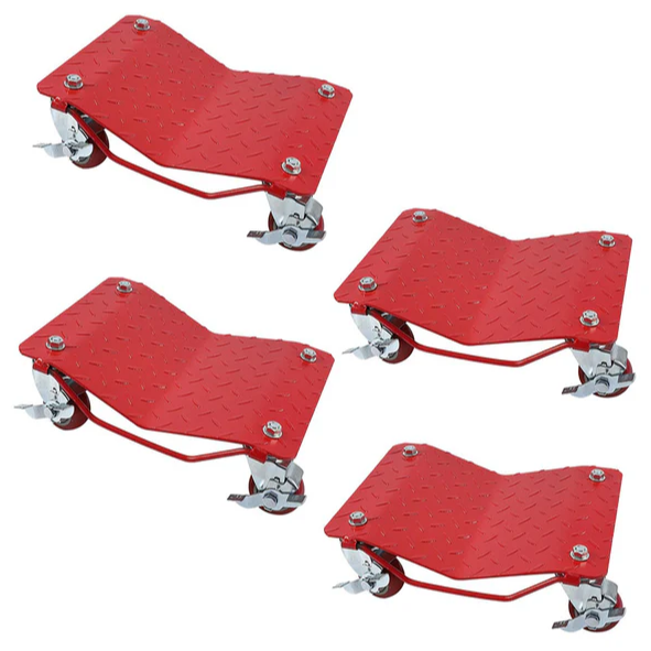 Garvee Juego de 4 Rodillos para Ruedas de Auto de Acero Carbono, Capacidad 2721.55kg, Plataforma Antideslizante 40.64x33.02cm, Rojo para Garajes y Talleres