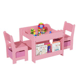 Garvee Mesa y Sillas para Niños 3 en 1, Mesa de Arte con Tablero Desmontable y Almacenaje, Ideal para Hogar y Guardería, 62×62×48 cm, Material Seguro - Rosa