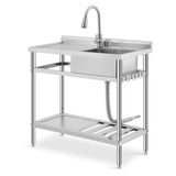 Garvee Fregadero Comercial 99 cm Acero Inoxidable 304 con Grifo Giratorio y Estante para Cocina y Garaje Ajustable Multifuncional - Seno Derecha
