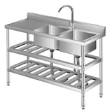 Garvee Fregadero de Acero Inoxidable 304 con Estante Inferior 1 Cubeta Grifo Giratorio 360° Resistente a la Oxidación para Hogar y Comercio Cocina y Exterior 120x46x81cm Acero Pulido - Plateado