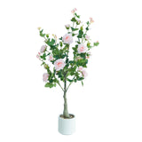 Garvee Árbol De Rosas Artificiales Blancas 120 Cm Con Maceta Blanca Para Salón Y Entrada Estilo Nórdico - Rosa