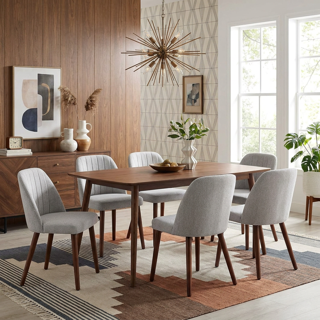 Garvee Juego de 6 Sillas de Comedor Tapizadas en Lino con Patas de Madera de Caucho y Respaldo Ergonómico para Cocina y Restaurante Gris