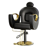 Garvee Silla De Barbería Con Bomba Hidráulica, Reclinable 360°, Cuero Premium, Base De Acero Cromado, Ajustable Para Salones De Belleza - Negro & Dorado
