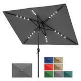 Garvee Sombrilla Solar Rectangular 3 x 2 m con Luces LED, Crank, Inclinación, Poliéster UV, 6 Varillas de Acero, Ventilada para Patio y Piscina, Negro - Gris