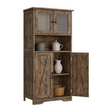 Garvee Armario almacenamiento cocina MDF PB 4 puertas 1 compartimento vidrio estantes ajustables 60x30x128cm interior sala cocina color Vintage - Vintage