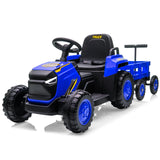 Garvee Tractor Eléctrico para Niños 12V con Remolque Desmontable, Motor Doble, Mando Parental, Luces LED y Música, Vehículo a Batería para Niños 3-6 Años, Exterior y Jardín, Azul - Azul