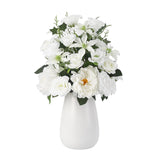 Garvee Rosas Artificiales Blancas Realistas Con Tallos Flexibles Y Jarrón Cerámico Elegante Para Decoración Hogar Y Oficina, Tamaño Único, Blanco