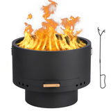Garvee fogón sin Humo 66 cm con Combustión Dual, 360° Aire, Bandeja Cenizas Extraíble, Tapa Bambú, Acero Resistente para Patio y Camping, Negro