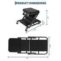 Garvee Asiento Mecánico Plegable 2 en 1 Z-Creeper 91cm 6 Ruedas Giratorias Acero Resistente 149.7kg Carga Máxima con 2 Pares de Guantes para Taller de Reparación Automotriz Negro