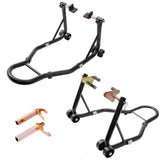 Garvee Soporte Universal para Motocicleta 408 kg con Cabezas Ajustables, Acero Resistente, Uso en Taller, Protección Antideslizante, Fácil Montaje - Negro