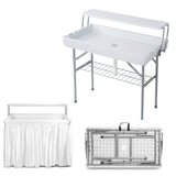 Garvee Mesa Enfriadora Plegable de 122 cm con Doble Bandeja y Drenaje Eficiente, HDPE Resistente, Portátil para Fiestas y Camping, 103×56×100 cm, Blanco