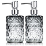 Garvee Dispensador De Jabón De Vidrio 2 Pcs, 350ml, Diseño Diamante, Bomba Galvanizada, Color Negro Degradado Para Cocina Y Baño