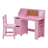 Garvee Escritorio Infantil con Silla y Estantería Seguro y Resistente para Niños 3-8 Años MDF Blanco Compacto - Rosa