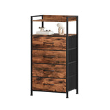 Garvee Kommode Con 4 Cajones De Tela, Tablero De Madera, Estructura De Acero, Versátil Para Dormitorio Y Sala, 41x29x83.5cm, Color Neutro - Marrón