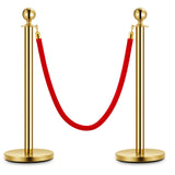 Garvee Stanchions Dorados con Cuerda de Terciopelo Rojo, Acero Inoxidable, Altura 95 cm, Control de Multitudes, Base Pesada, Montaje Rápido, Para Eventos y Hoteles - Dorado-2