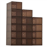 Garvee Cajas Transparentes Plegables para Zapatos, Apilables con Tapa, ABS Resistente, Ventilación, Juego de 15, para Armarios y Espacios Pequeños, Negro - Marrón