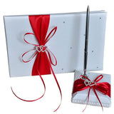Garvee Set De Libro De Visitas Para Bodas Con Decoración De Lazo Y Soporte Para Bolígrafo, Papel De Alta Calidad, Diseño Elegante, Rojo, 16×24,5 cm - Rojo