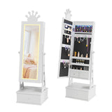 Garvee Armario de Joyería Infantil con Espejo Completo LED 3 Cajones Diseño Antivuelco Tema Princesa para Niñas - Blanco
