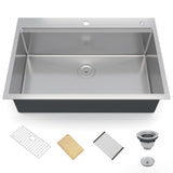 Garvee Fregadero de Acero Inoxidable 304 con Cuenco de 25 cm y Borde Estación de Trabajo, 84 x 56 cm, Plata - Con escalones