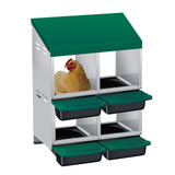 Garvee Caja de Anidación para Pollos 4 Compartimentos Doble Capa, Metal Zinc Galvanizado Mango de Plástico, Bandeja Extraíble Gallineros Granjas, Verde - Verde