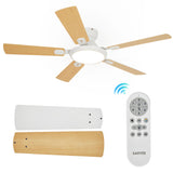 Garvee Ventilador de Techo de 132 cm con Luz LED Regulable, Motor DC Silencioso de 6 Velocidades, Mando a Distancia, 5 Aspas para Dormitorio, Salón y Exterior Cubierto - Blanco