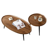 Garvee Juego de Mesas Auxiliares Redondas de Estilo Nórdico 80+50 cm Madera Contrachapada con Patas de Madera Minimalista para Salón Pequeño  Nogal