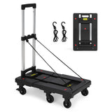 Garvee Carrito Plegable de Mano con Base Extensible y 6 Ruedas para Viajes y Mudanzas, Capacidad 227 kg, Mango de Aluminio Telescópico, Base PP, Cuerdas Elásticas
