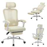 Garvee Silla De Oficina Ergonómica Con Reposapiés, Soporte Lumbar Ajustable, Respaldo Alto De Malla, Reclinable Y Giratoria, Cojín Transpirable Para Oficina Y Hogar - Beige