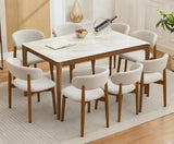Garvee Sillas De Comedor Mid-Century Juego De 8 Asiento Tapizado Patas De Madera Maciza Beige Para Cocina Y Oficina
