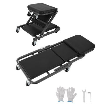Garvee Asiento Mecánico Plegable 2 en 1 Z-Creeper 91cm 6 Ruedas Giratorias Acero Resistente 149.7kg Carga Máxima con 2 Pares de Guantes para Taller de Reparación Automotriz Negro