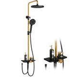 Garvee Sistema de Ducha Ajustable 3 Secciones Acero Inoxidable 201 Cabezal 24.5cm + Regadera 3 Funciones Diseño Concavo TPR Hogares, Decoradores Baños Modernos Dorado y Negro - Negro & Dorado