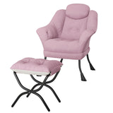 Garvee Silla Perezosa con Ottoman, Silla de Lectura Moderna, Ergonómica con Reposabrazos, Algodón PP, Gris, Para Dormitorio y Sala - Rosa