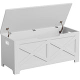 Garvee Banco de Almacenaje de Madera Estilo Campestre con Bisagra de Seguridad, Espacio Amplio, Asiento y Organizador para Entrada y Sala, 100×40×45 cm, Blanco Nube - Blanco