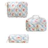 Garvee Set De 3 Bolsas De Maquillaje L+M+S - Algodón Suave, Cremalleras Resistentes - Multiusos Para Viajes Y Uso Diario, Diseño Floral, Tamaños Versátiles - Flor Azul Talla S M L