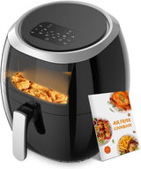 Garvee Freidora de Aire de 8L con Ventana Visual, Air Fryer de 1800W con 8 Programas Táctiles, Circulación de Aire Caliente de 360°, Temperatura y Tiempo Ajustables, Incluye Recetario, Negro/Plata