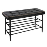 Garvee Banco Zapatero Mid-Century Cuero Encerado Negro para Entrada 81 × 13 × 32 cm