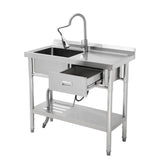 Garvee Fregadero de Acero Inoxidable 99 cm con Cajón Derecho, Banco de Trabajo, Grifo Agua Caliente/Fría para Cocina y Taller, 99 cm, Acero Inoxidable - Cajones a la Derecha