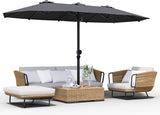 Garvee Sombrilla Doble de Jardín 4,6 x 2,7 m, Parasol Rectangular Grande con Manivela y 12 Varillas de Acero para Terraza y Patio, Gris - Gris