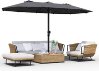 Garvee Sombrilla Doble de Jardín 4,6 x 2,7 m, Parasol Rectangular Grande con Manivela y 12 Varillas de Acero para Terraza y Patio, Gris