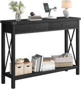 Garvee Mesa consola multifuncional Garvee para entrada con 2 cajones, estructura de madera y metal, negro, 109x30.5x76cm - Negro