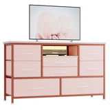 Garvee Commode De Chambre 8 Tiroirs Con Luz LED Y Estación De Carga, MDF Y Metal, Estable Para Dormitorio Y Salón, 120cm, Varias Colores - Rosa