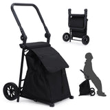 Garvee Carrito De Compras Plegable 2 En 1 Con Asiento, Capacidad 123L, Marco Metálico, Ruedas Todo Terreno, Negro, Uso Diario Y Exterior