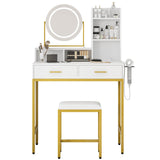 Garvee Coiffeuse Moderne Réglable Avec Miroir Rotatif 360°, Prise USB, 2 Tiroirs, Étagères, Tabouret Confortable Pour Chambre/Dressing Noir Et Blanc - Dorado