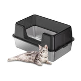 Garvee Bandeja Para Arena De Gato Acero Inoxidable Gran Capacidad Fácil Limpieza Diseño Abierto Para Gatitos Y Gatos Hogar - Negro