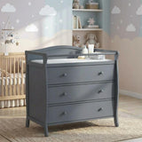 Garvee Mesa Cambiadora para Bebé 3 Cajones con Almohadilla Impermeable y Barreras de Seguridad, Madera Maciza, Convertible, Gris para Nursery